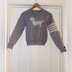Thom Browne  Gray Checked Dachshund Crewneck Sweater